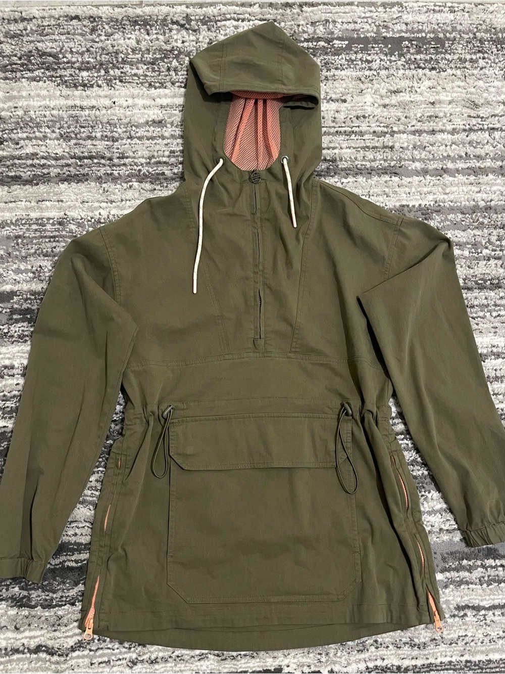 Marine Layer Olive Green Hooded Utility Anorak with Contrast Lining